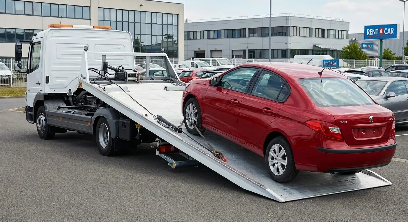 Camion plateau porte-voiture avec rampes de chargement
