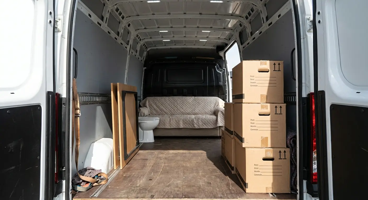 Vue intérieure d'un camion 20m3 chargé avec du mobilier de maison