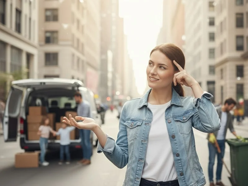la meme personne trouvant des idees avec camion demenagement en arriere plan