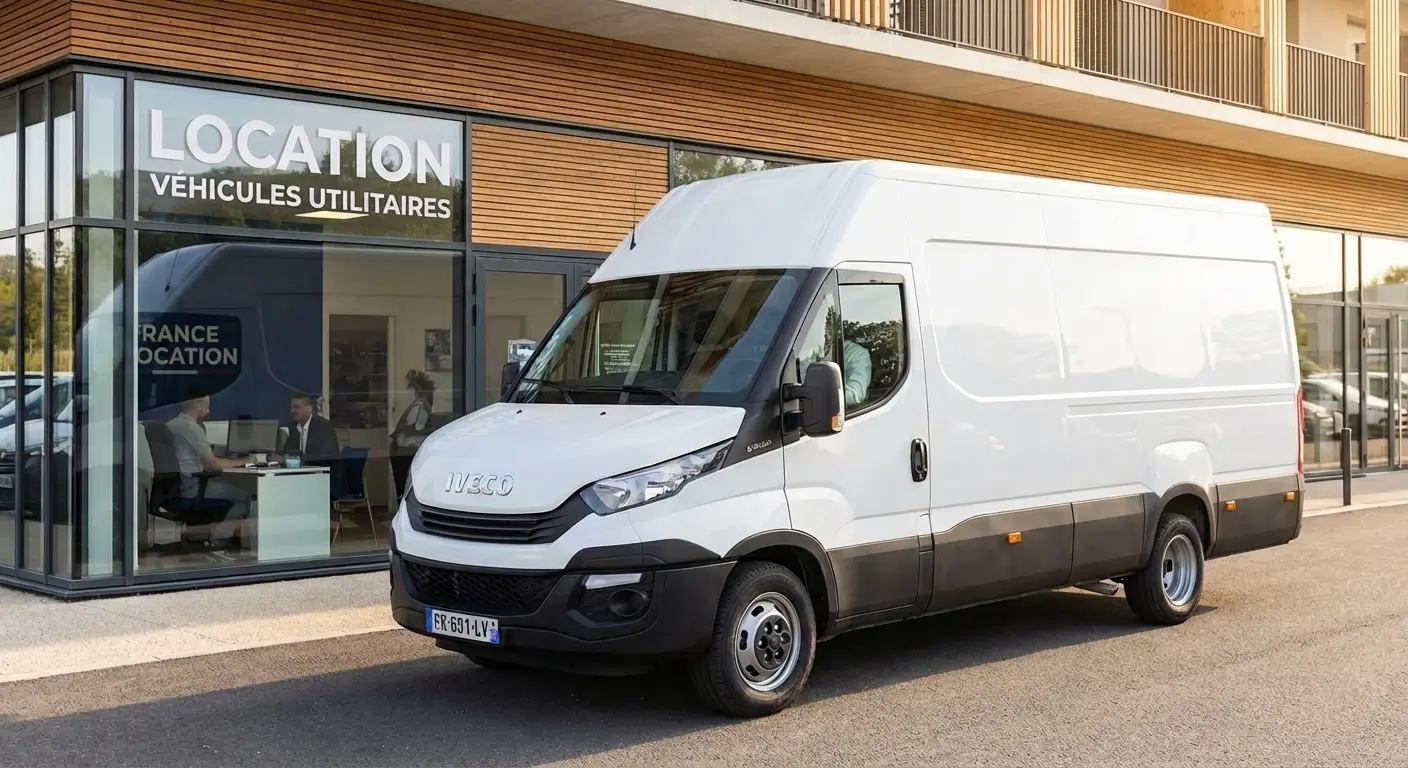Iveco Daily 30m³ France Cars garé devant une agence de location