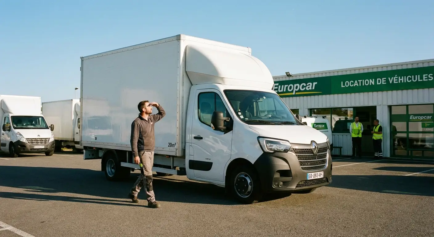 Conducteur inspectant un camion 20m³ avant le départ